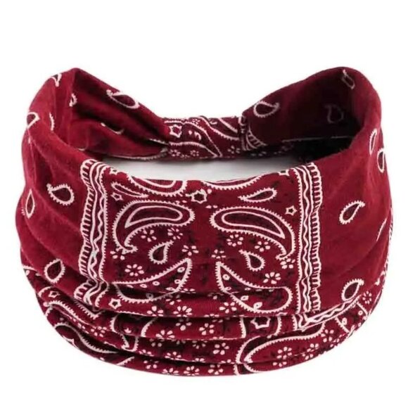 Bohemian Paisley Pattern Bandana Sporty Headband (Burgundy) - Picture 1 of 5